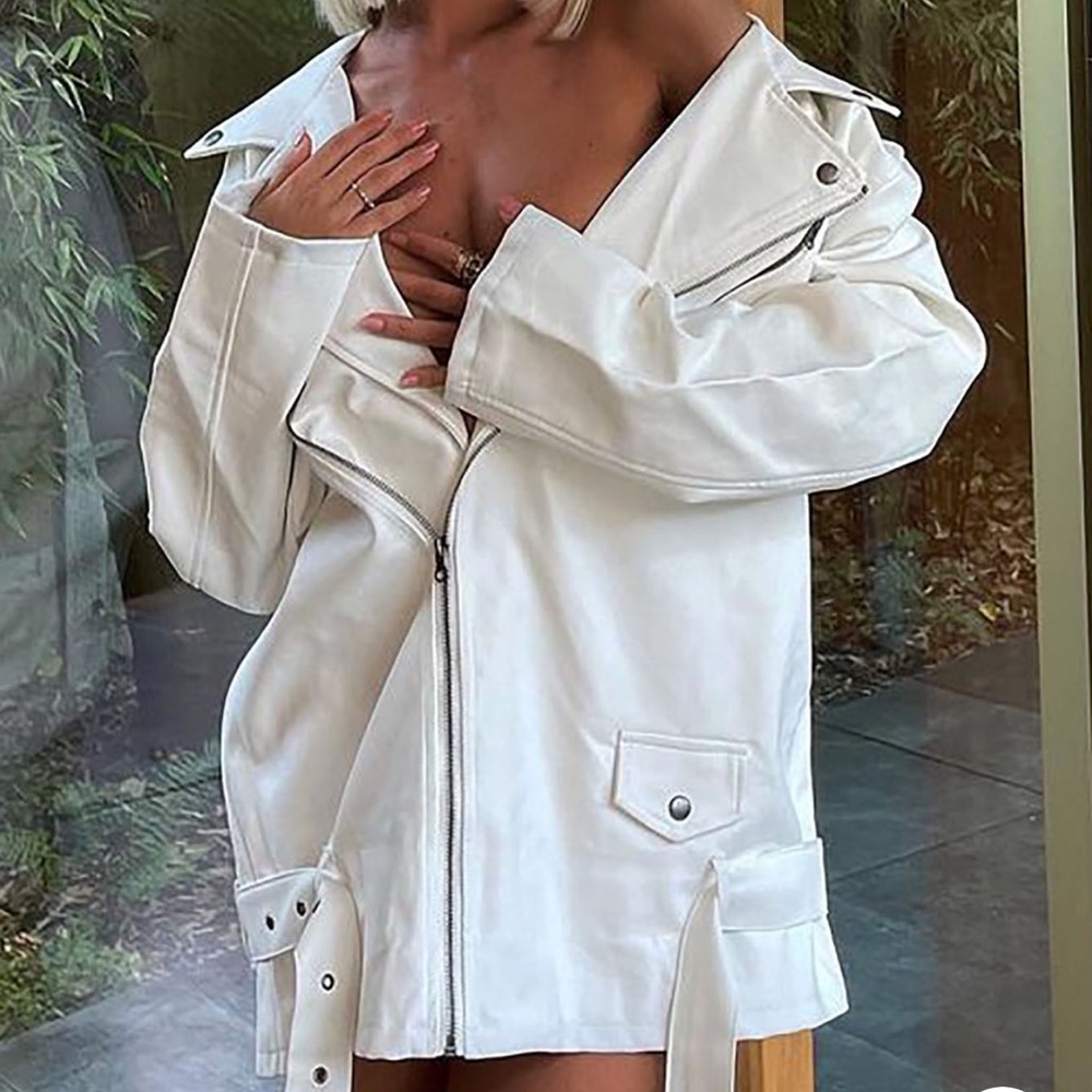 Fashion Nova “something about you” Faux Leather Moto Jacket, White, New with tag